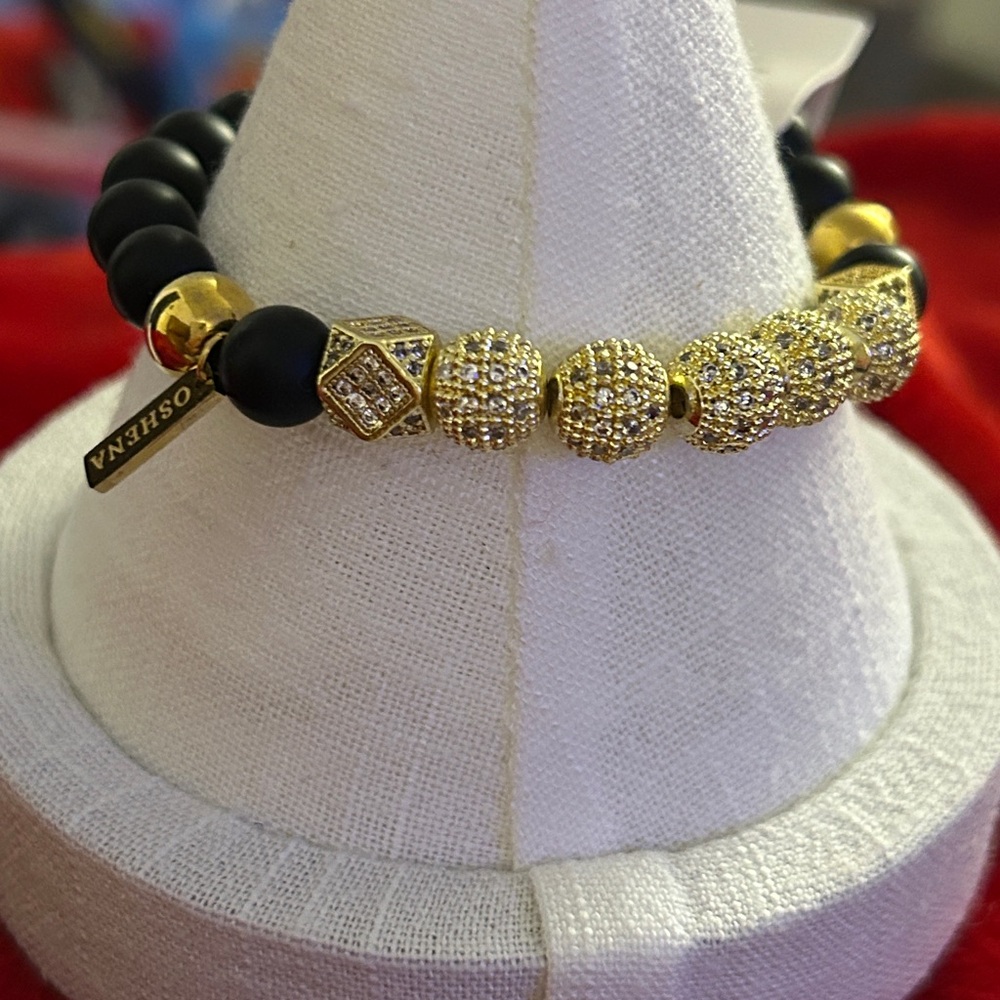 Oshena Black onyx and Gold Beaded‎ Bracelet UNISEX